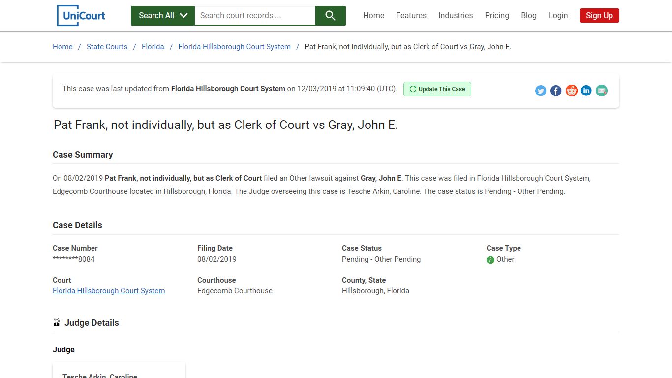 Pat Frank, not individually, but as Clerk of Court vs Gray, John E.